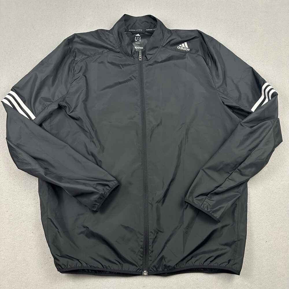 Adidas Running Jacket Men Extra Large Black Response Lightweight Windbreaker XL
